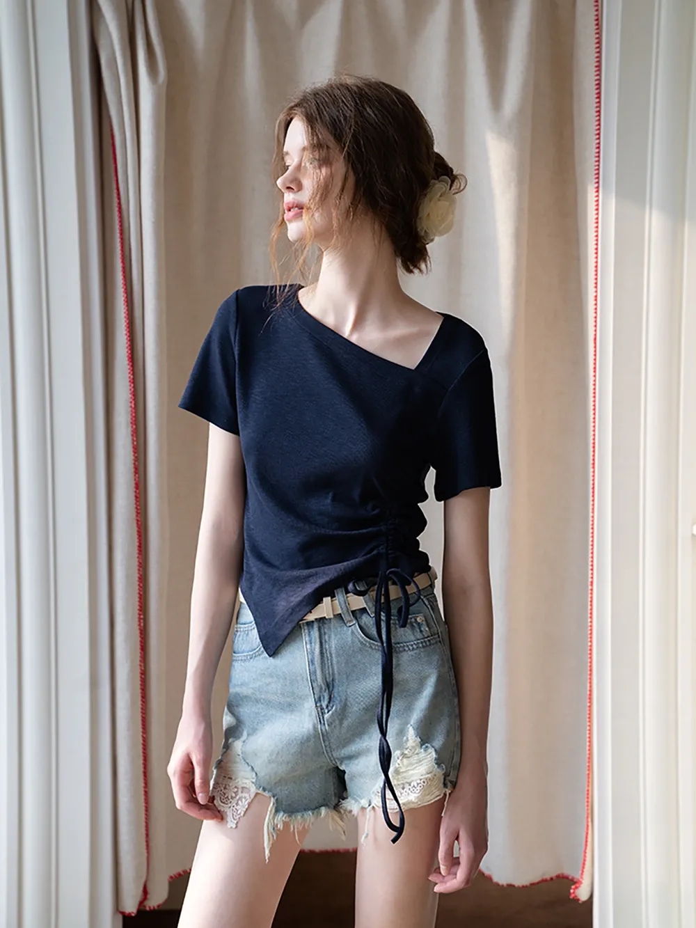 Asymmetrical Ruched Crop Top