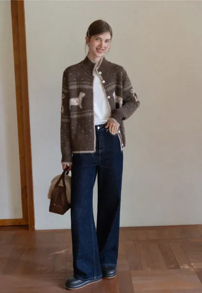 Dog Pattern Knit Cardigan