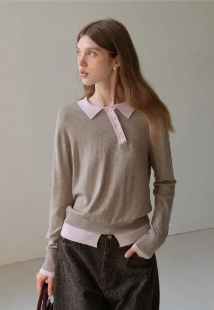 Contrast Collar Knit Top