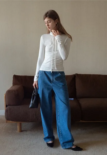 Ruffle Mock Neck Knit Top for Women Winter