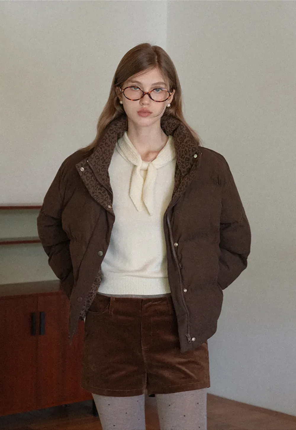 Short Puffer Jacket with High Neck