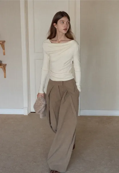 Women High Waist Pleated Wide Leg Trousers