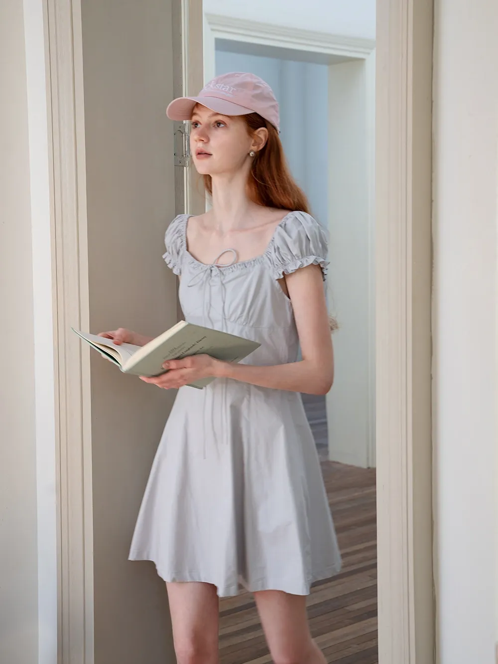 Off-Shoulder Puff Sleeve Dress with Tie
