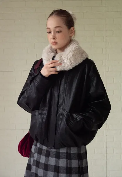 Faux Leather Jacket with Faux Fur Collar
