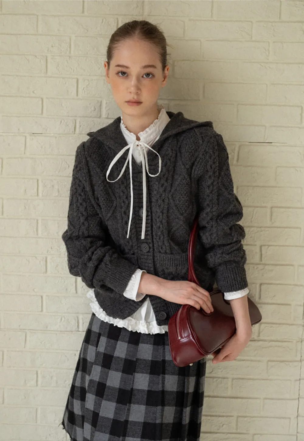 Classic Cable Knit Cardigan with Hood and Button Closure