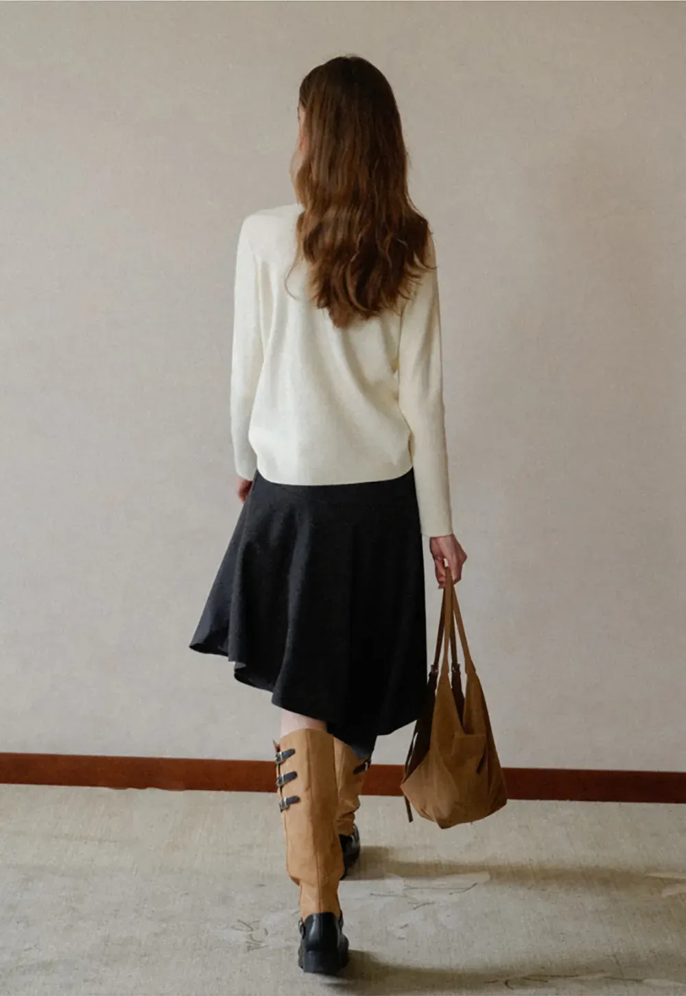 Asymmetric Wool-Blend Midi Skirt