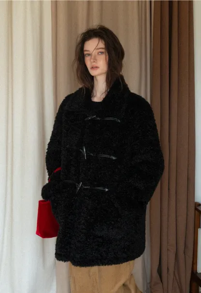 Women Fuzzy Toggle Coat Warm Winter Outerwear