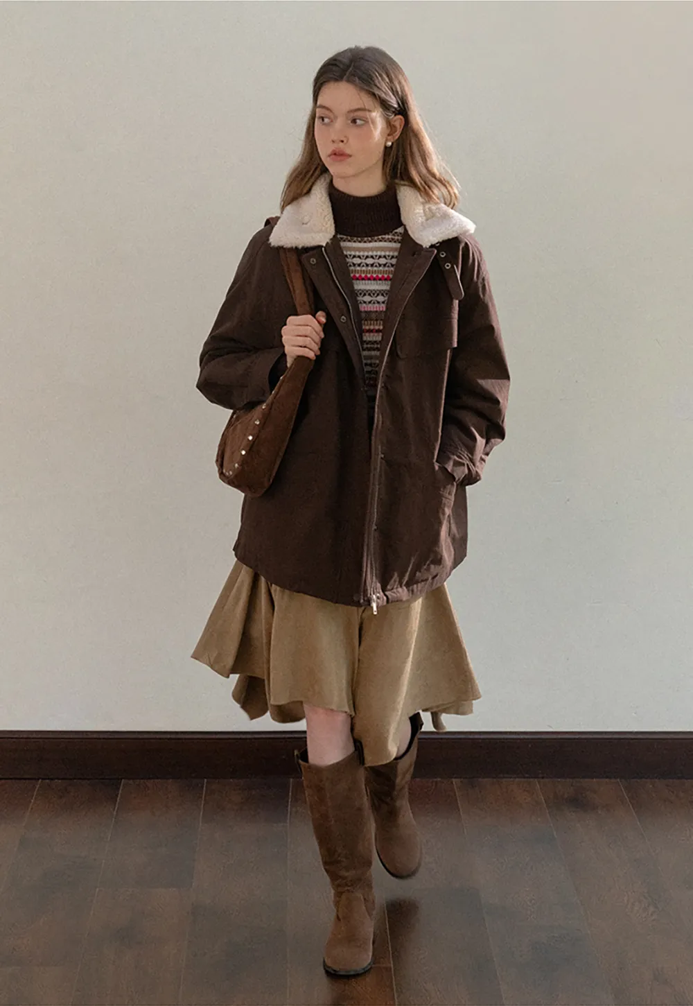 Faux Shearling Collar Utility Jacket