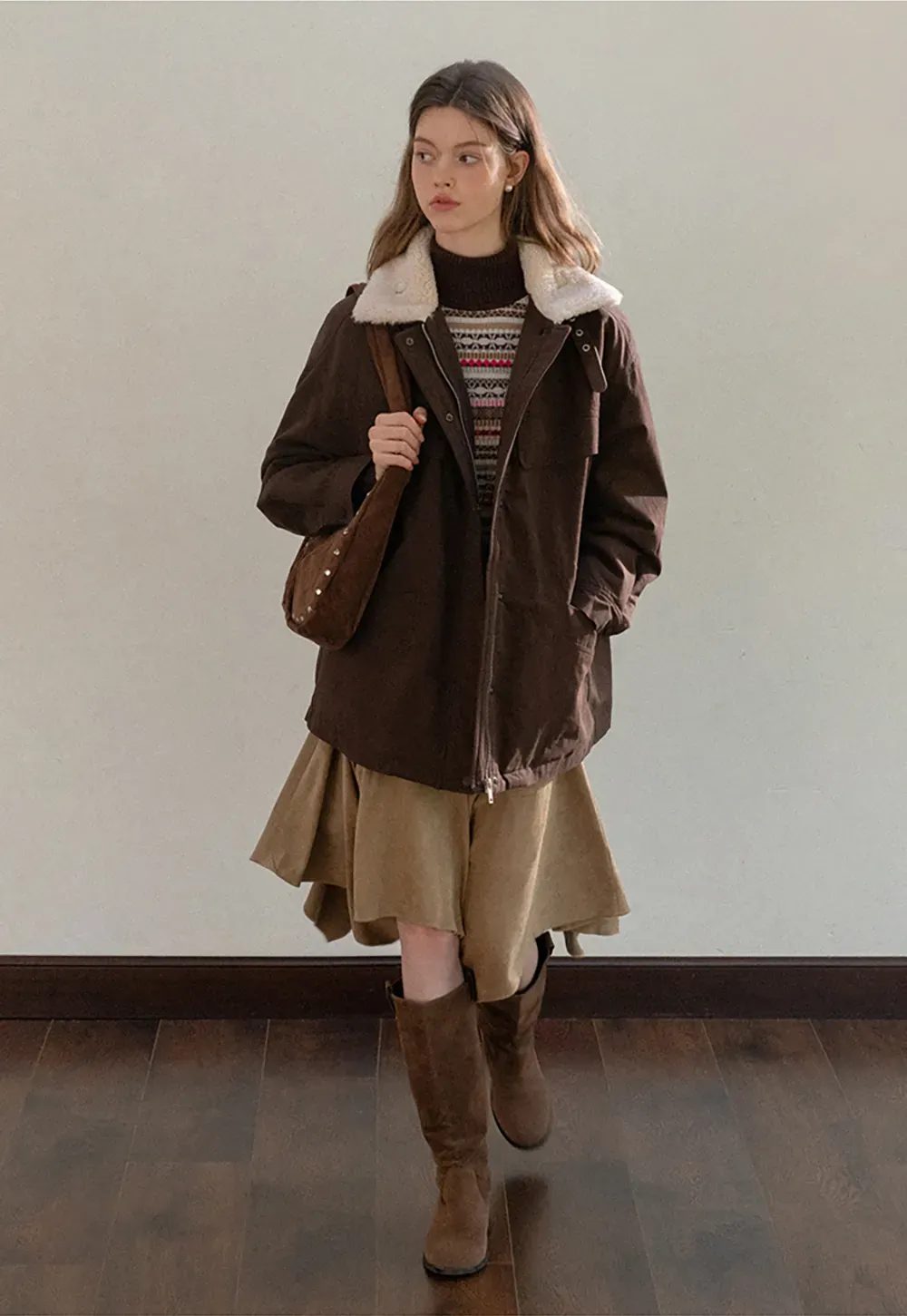 Faux Shearling Collar Utility Jacket