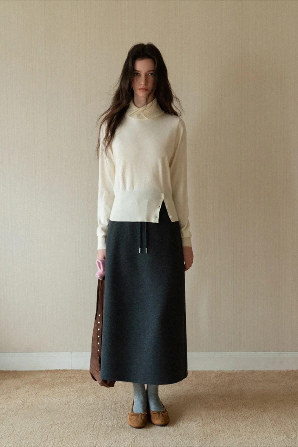 Drawstring Waist Midi Skirt for Women