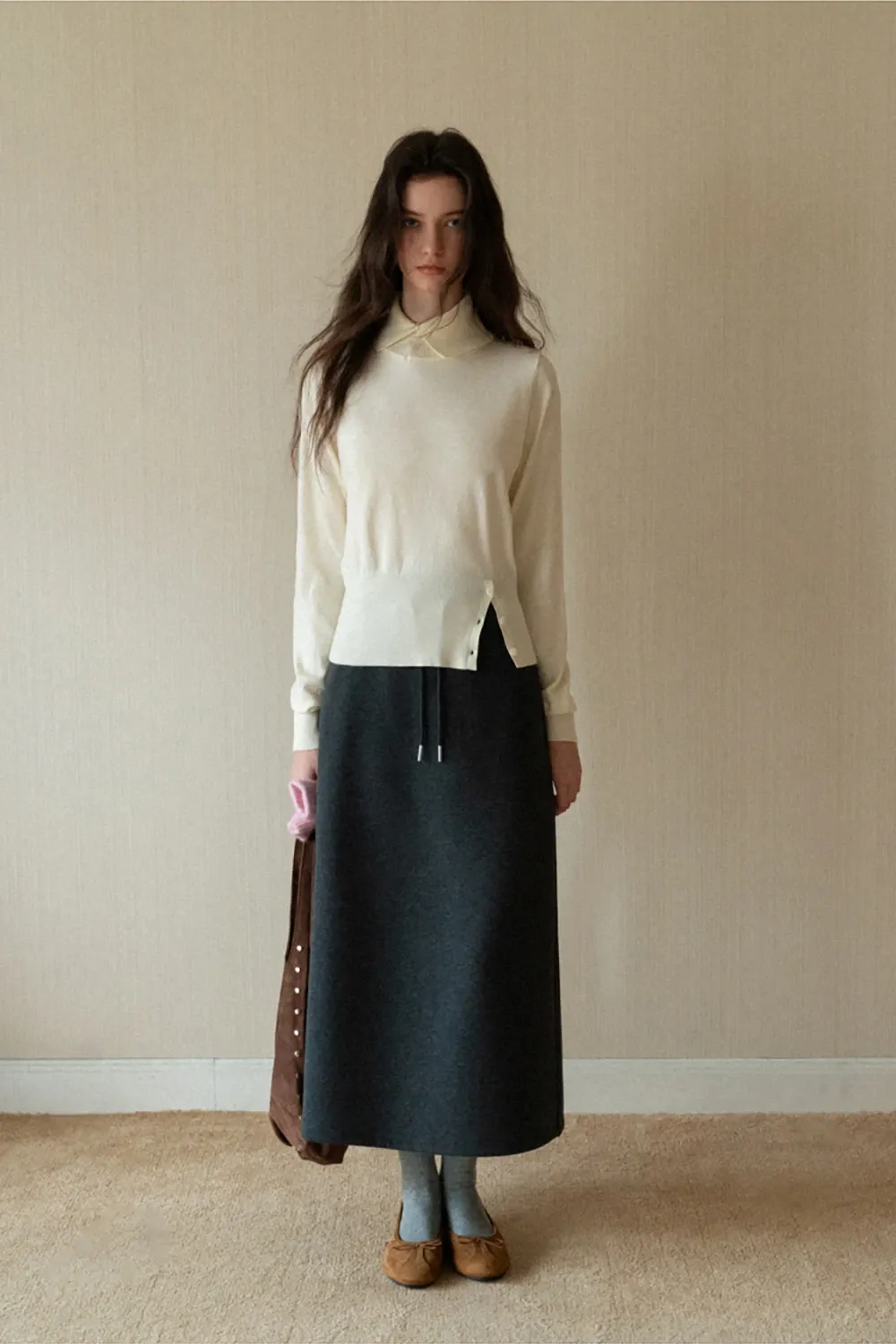 Drawstring Waist Midi Skirt for Women