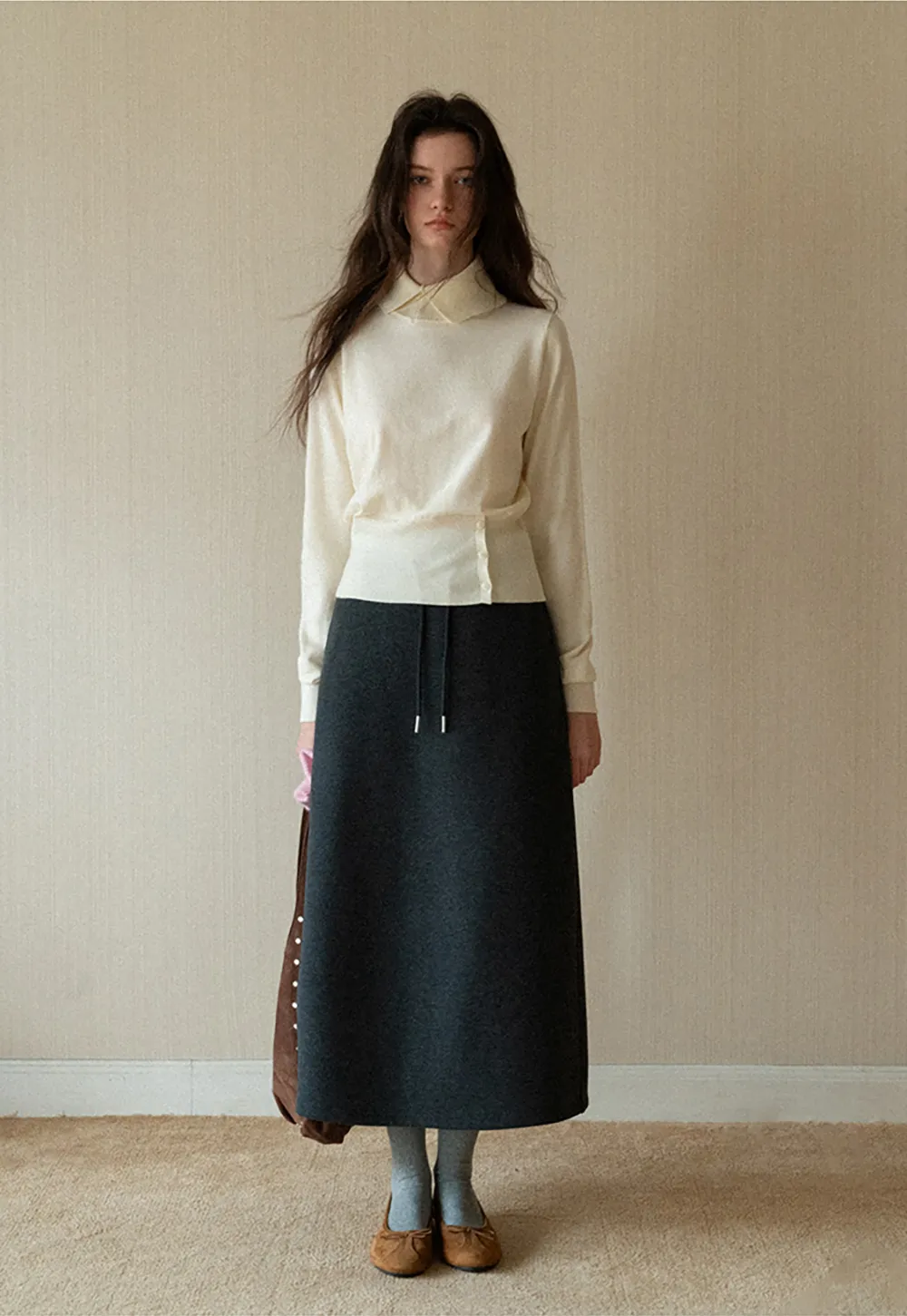 Collar Detail Knit Sweater with Side Button Hem