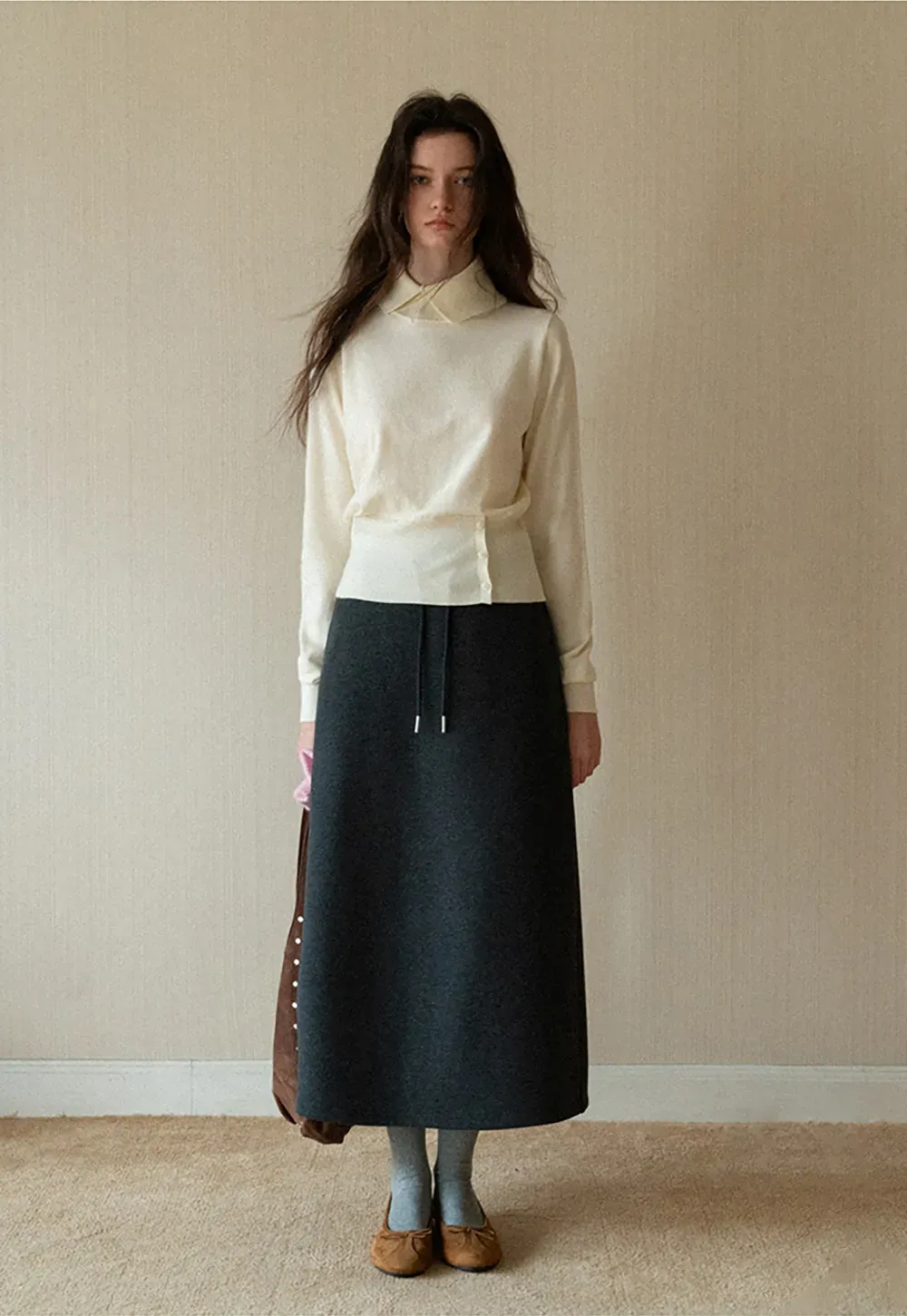 Collar Detail Knit Sweater with Side Button Hem