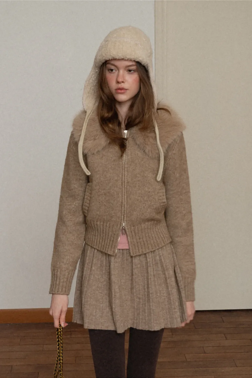 Zip Sweater and Pleated Skirt Combo