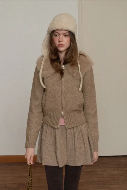 Zip Sweater and Pleated Skirt Combo