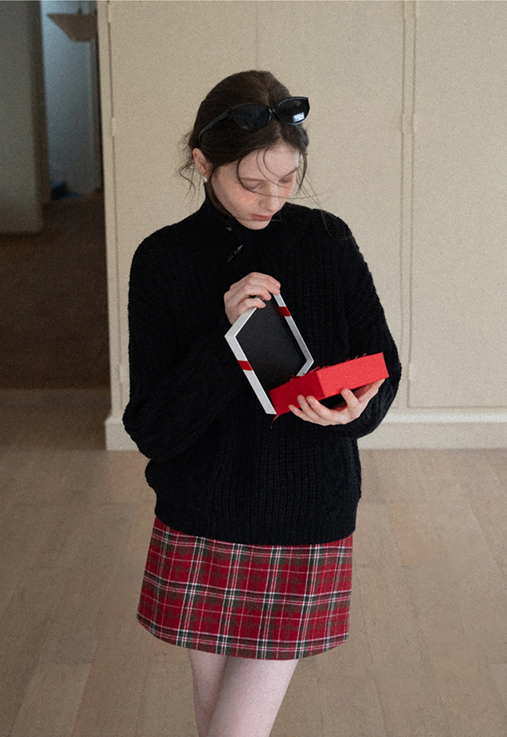 Plaid Mini Skirt and Knee-High Boots Casual Style