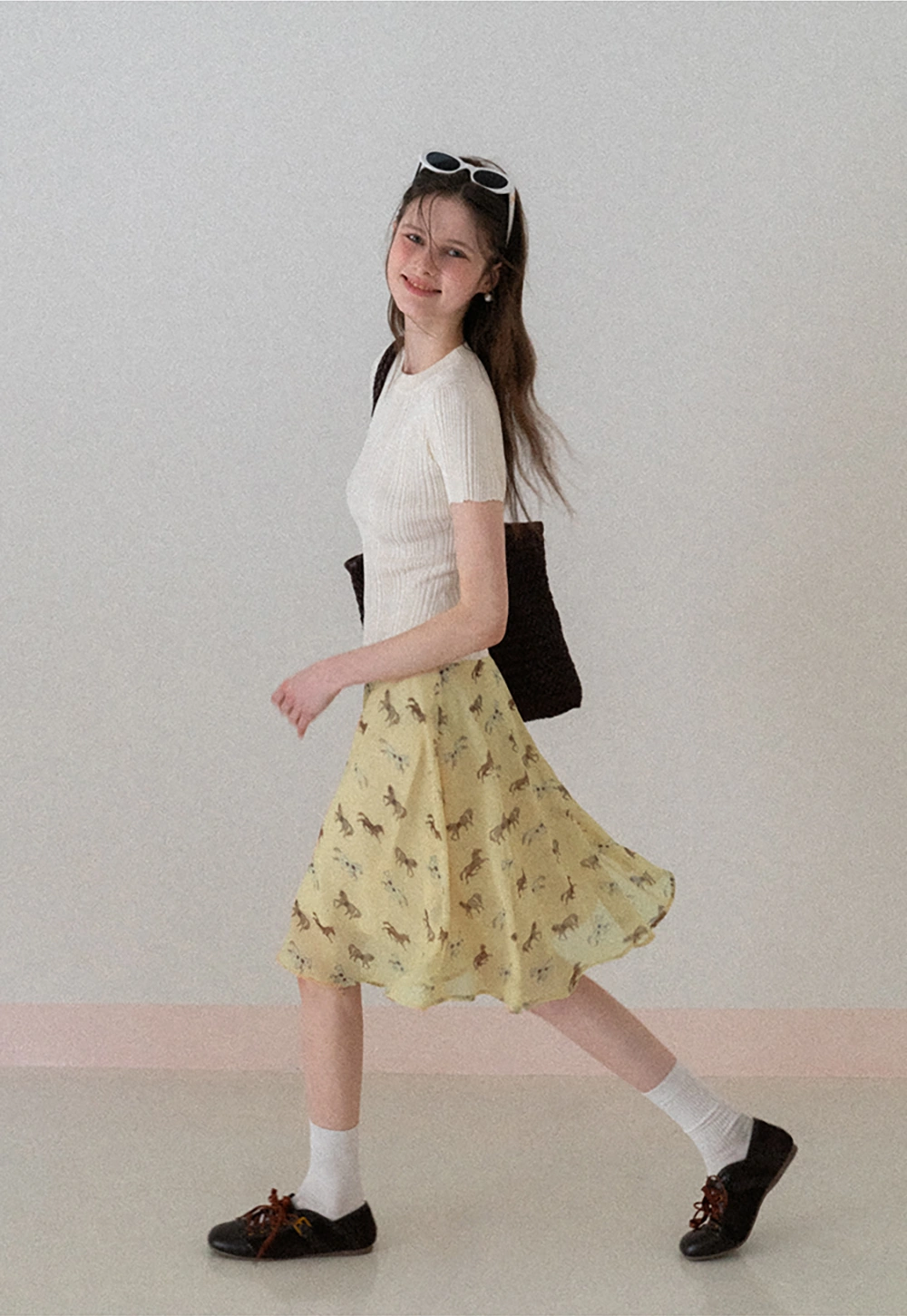 Horse Print Flared Midi Skirt