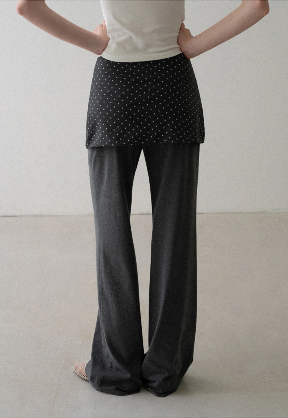 Polka Dot Overlay High Waist Wide Leg Casual Pants