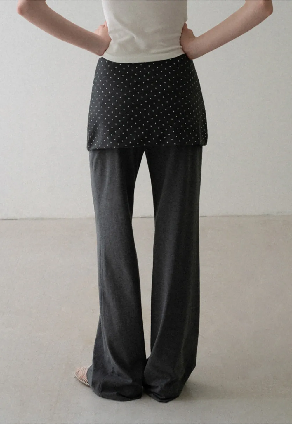 Polka Dot Overlay High Waist Wide Leg Casual Pants