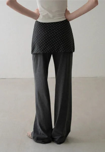 Polka Dot Overlay High Waist Wide Leg Casual Pants