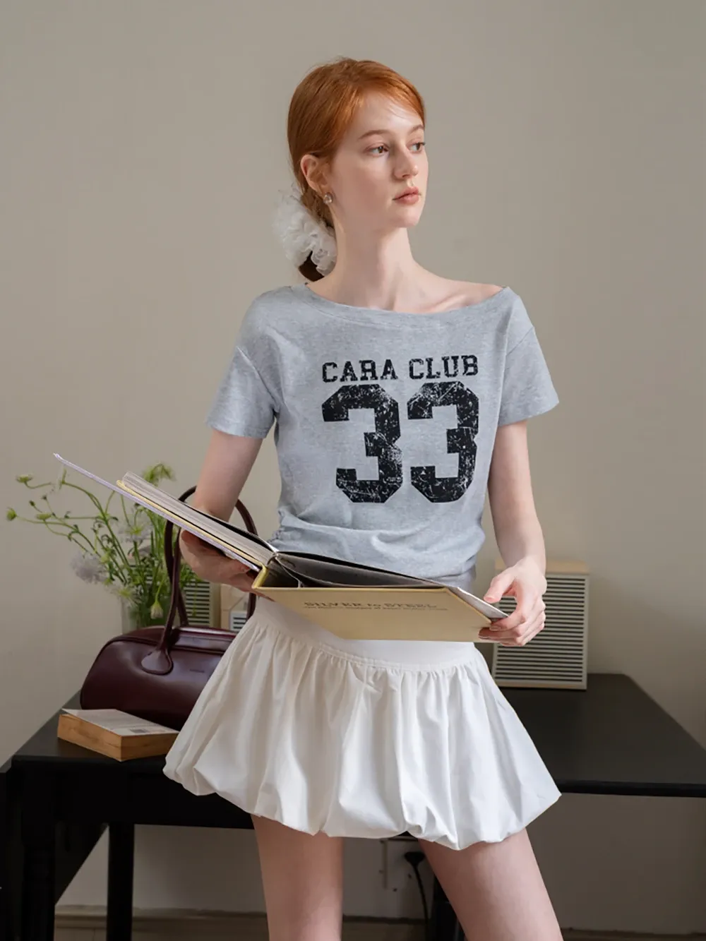 Graphic Off-Shoulder Ruched Tee