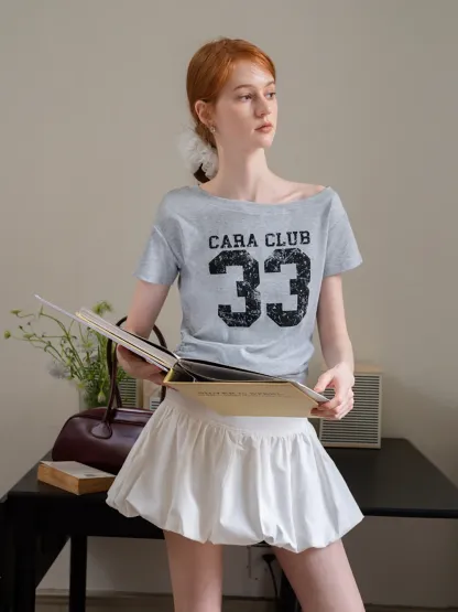 Graphic Off-Shoulder Ruched Tee