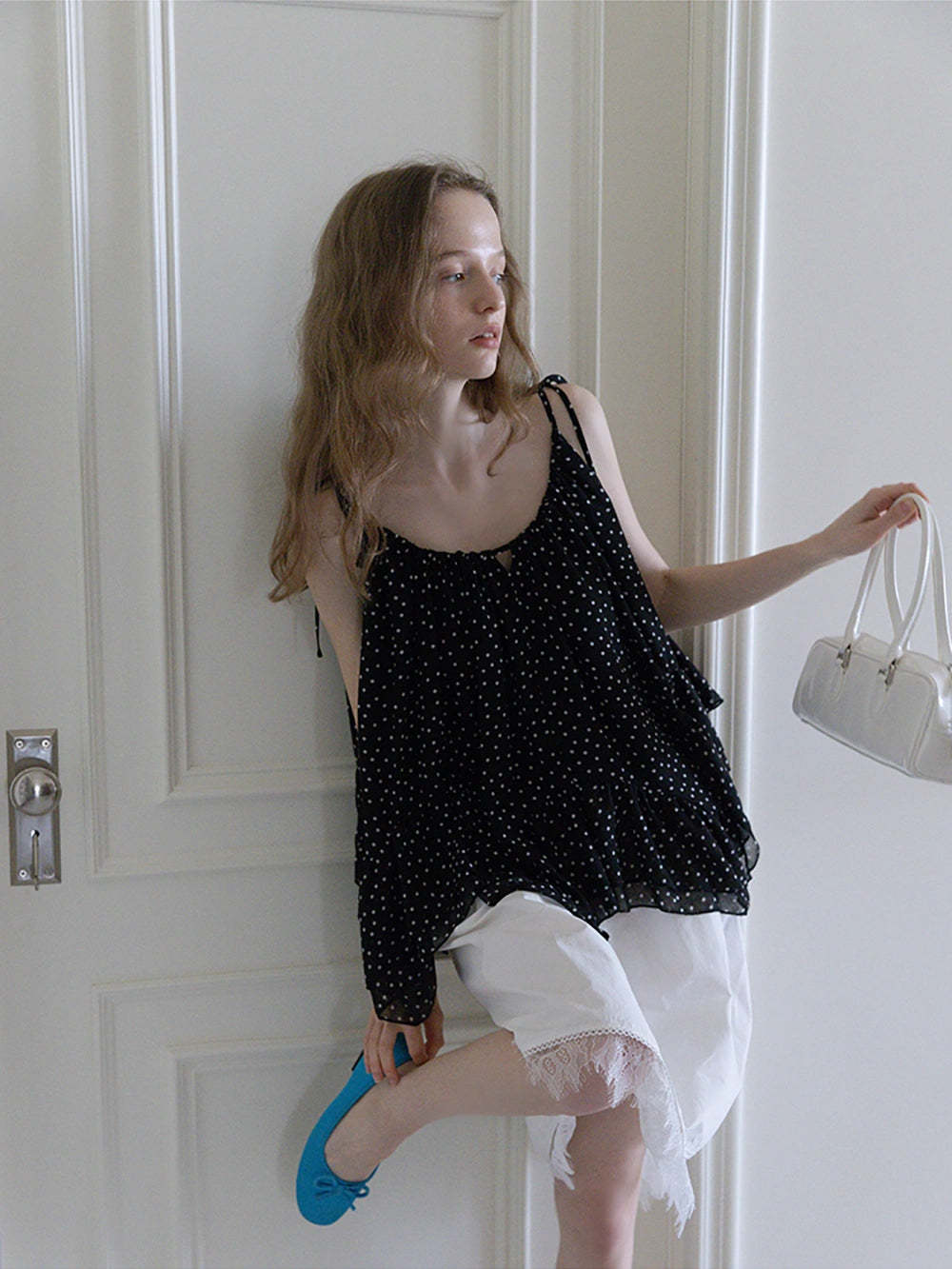 Polka Dot Ruffle Hem Cami Top