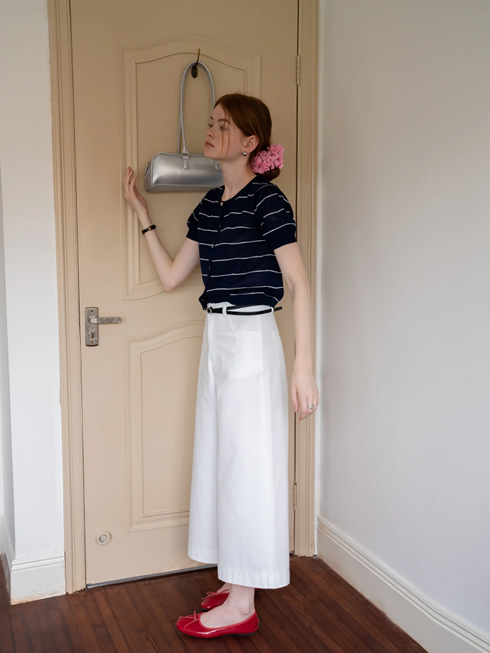 Women’s Striped Button-Down Short-Sleeve Cardigan