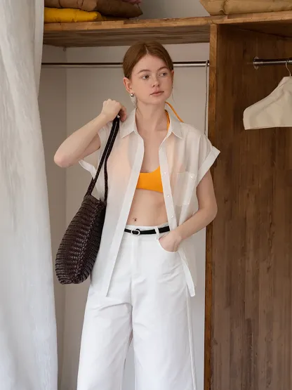 Cap Sleeve Button-Down Shirt