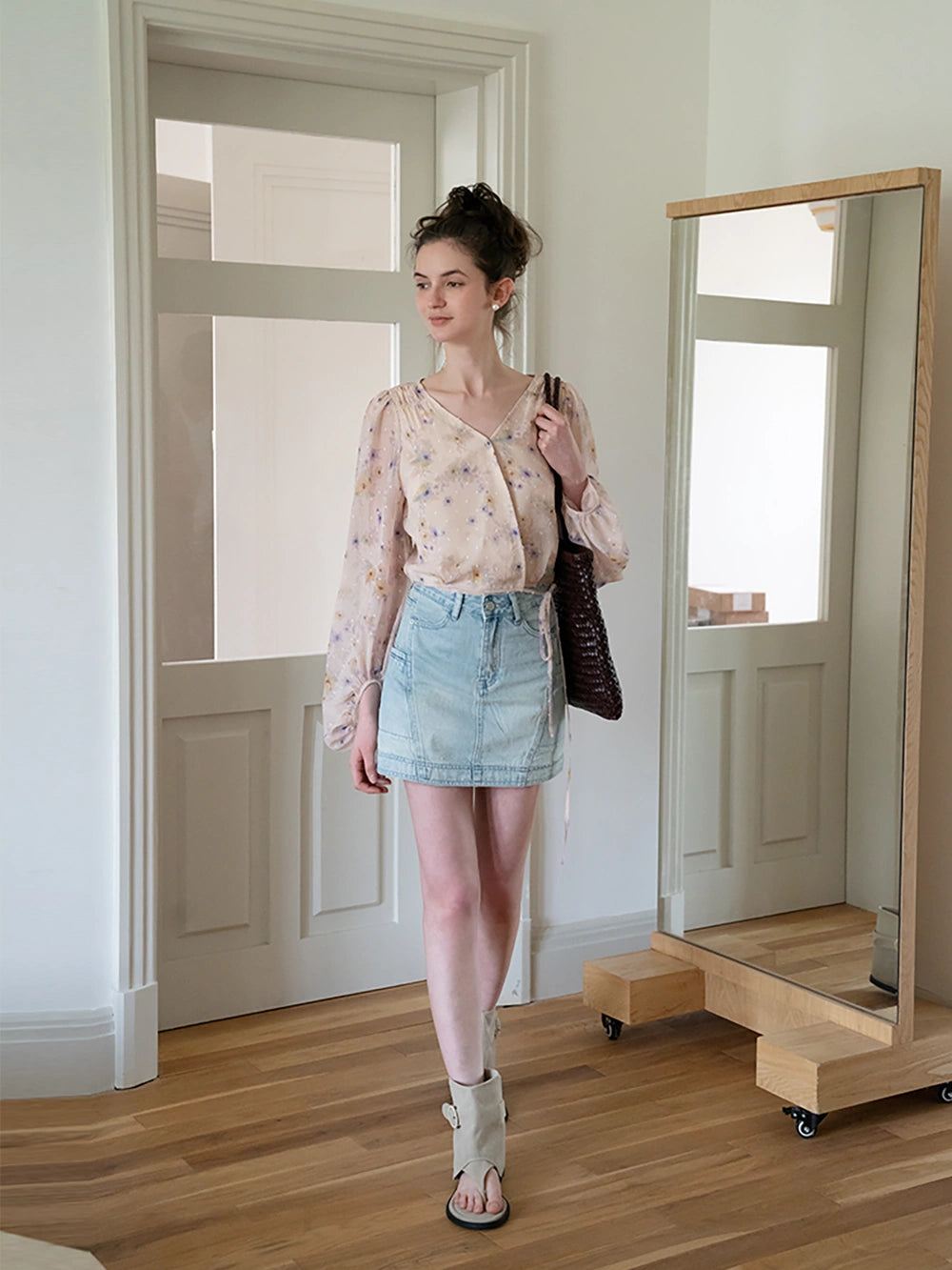 Floral Puff Sleeve Crop Blouse