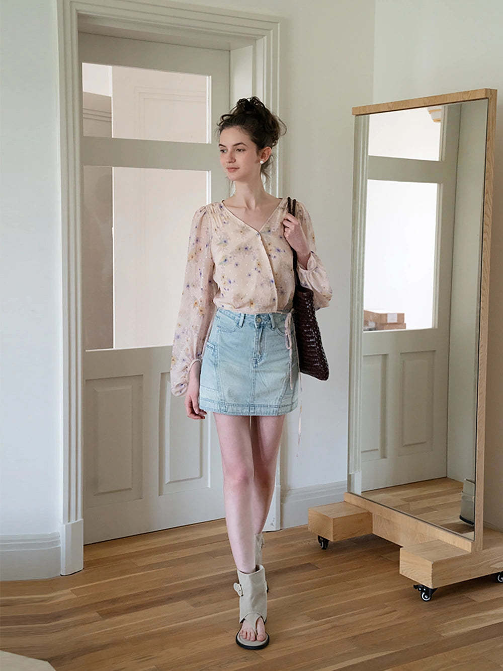 Floral Puff Sleeve Crop Blouse