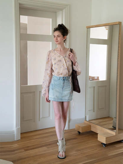 Floral Puff Sleeve Crop Blouse