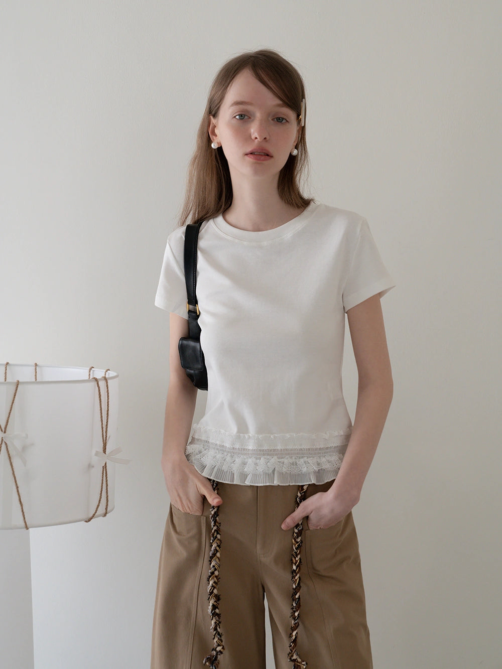 Lace Trim Fitted T-Shirt