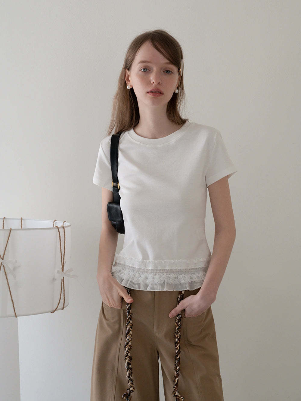 Lace Trim Fitted T-Shirt