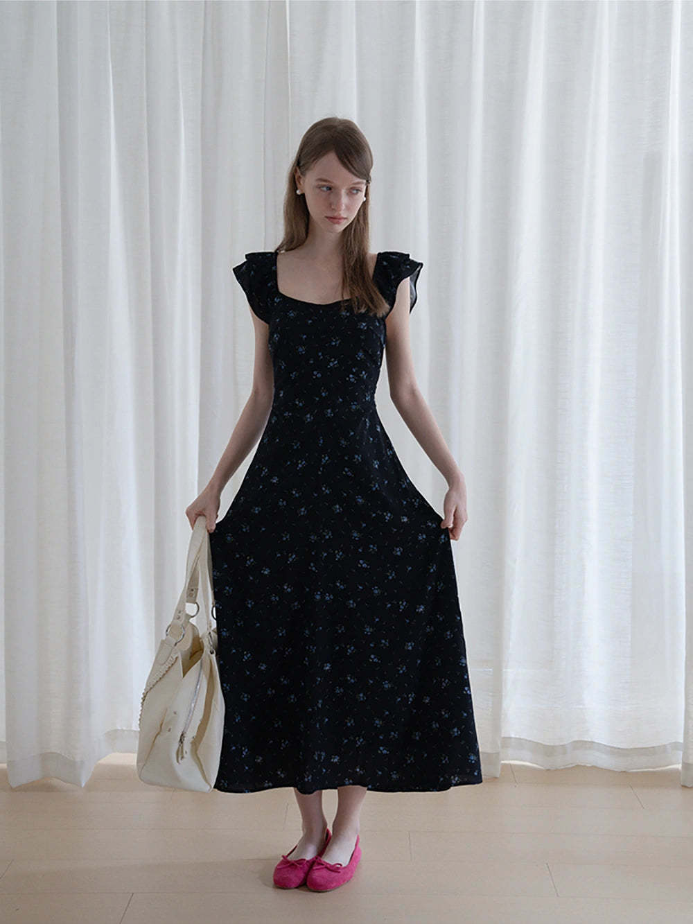 Floral Ruffle Sleeve Midi Dress