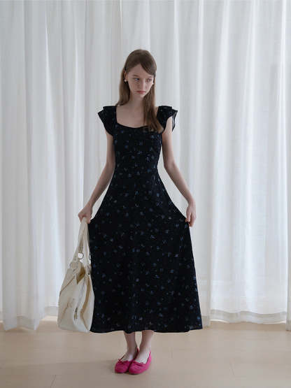 Floral Ruffle Sleeve Midi Dress