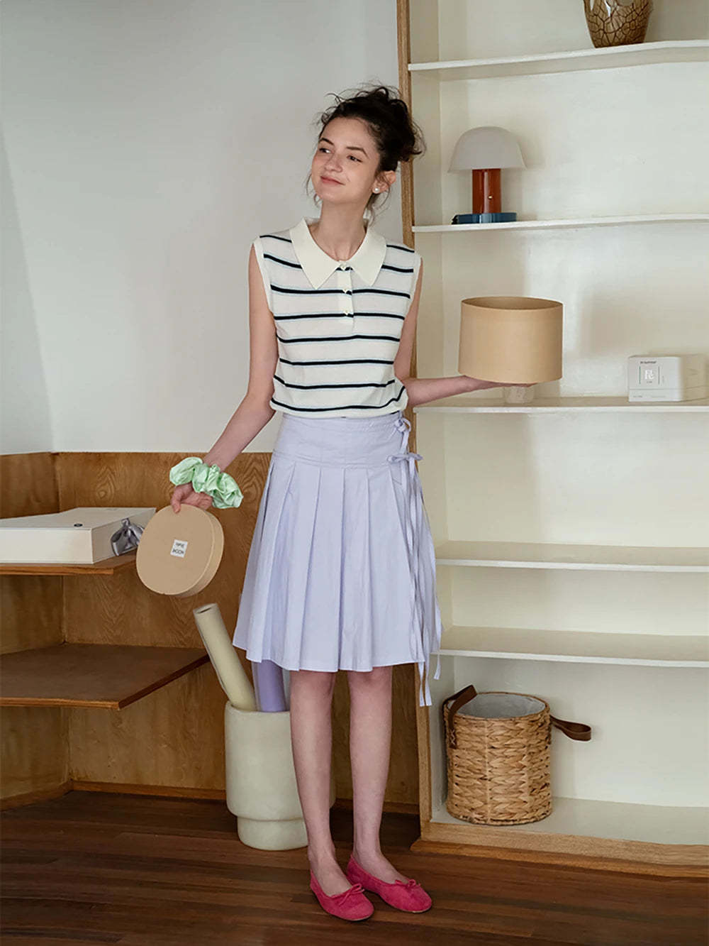 Women's Pleated Skirt with Side Ties