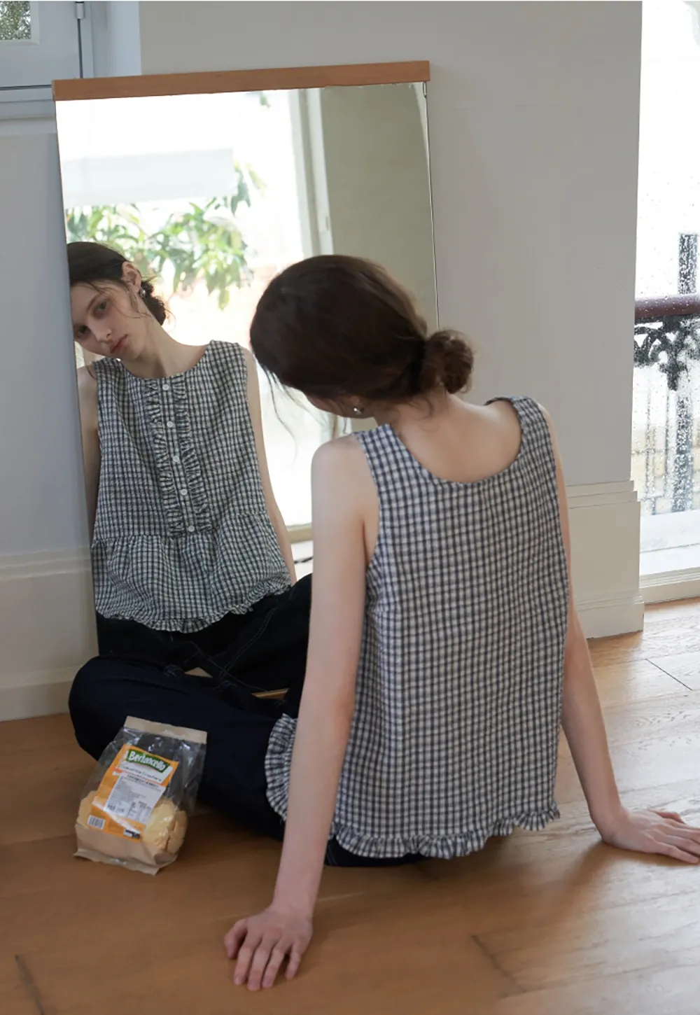 Vintage Gingham Sleeveless Blouse