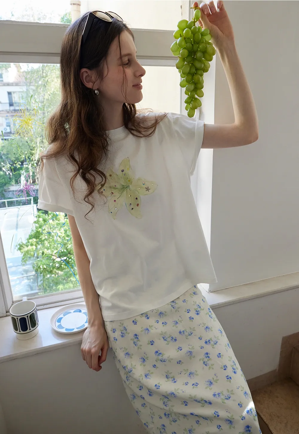 High Waist A-Line Floral Midi Skirt