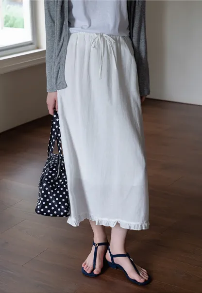 igh Waist Ruffle Hem Cotton Maxi Skirt