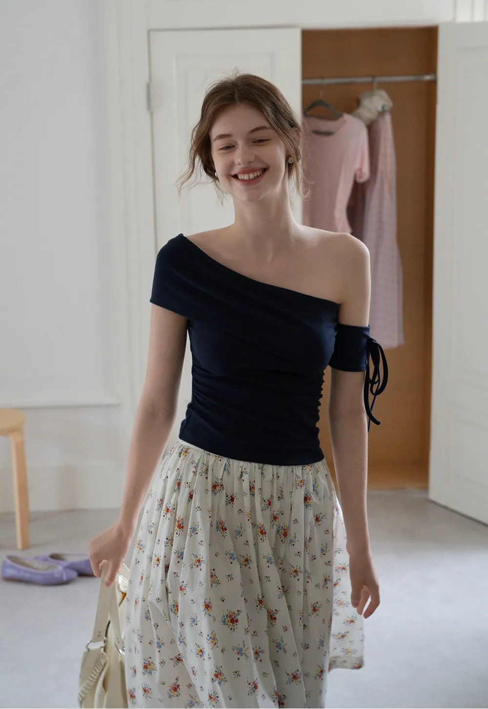 Women’s One-Shoulder Ruched Crop Top