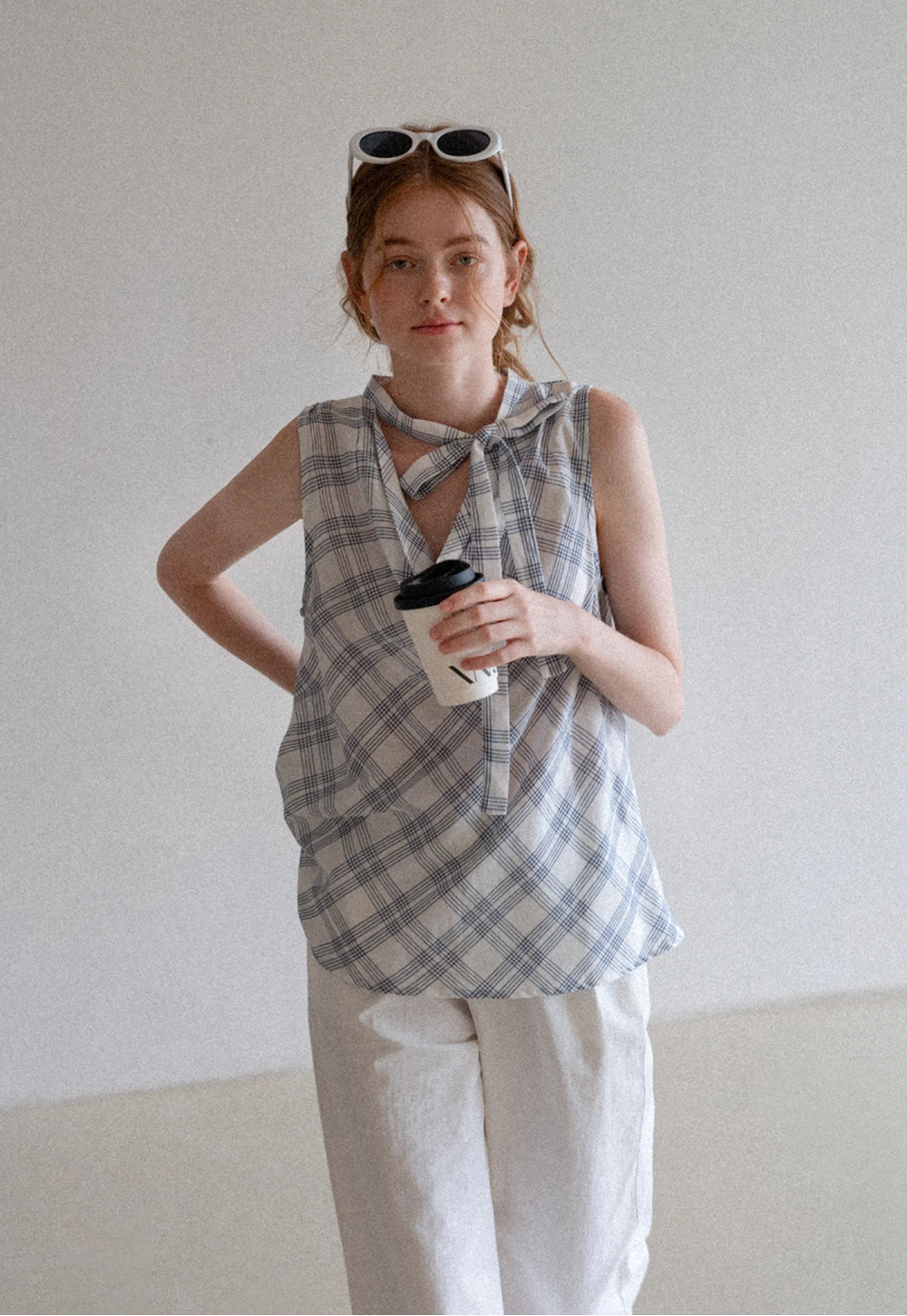 Plaid Bow Sleeveless Top