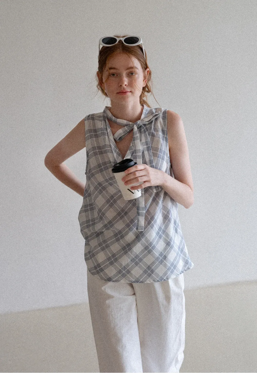 Plaid Bow Sleeveless Top