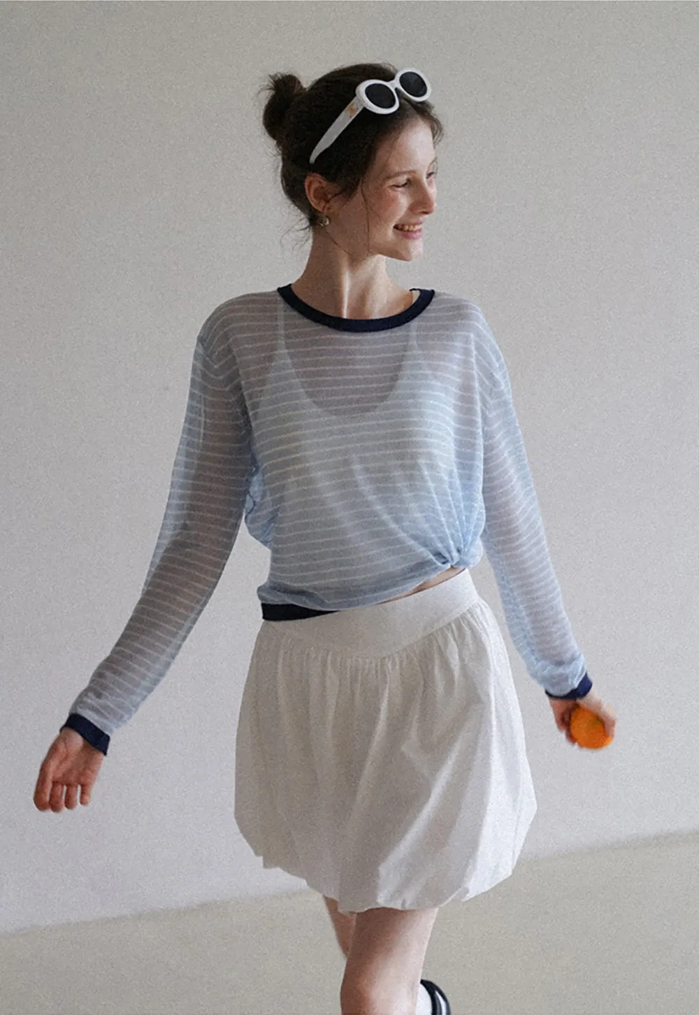 Women’s Striped Sheer Long Sleeve Knit Top