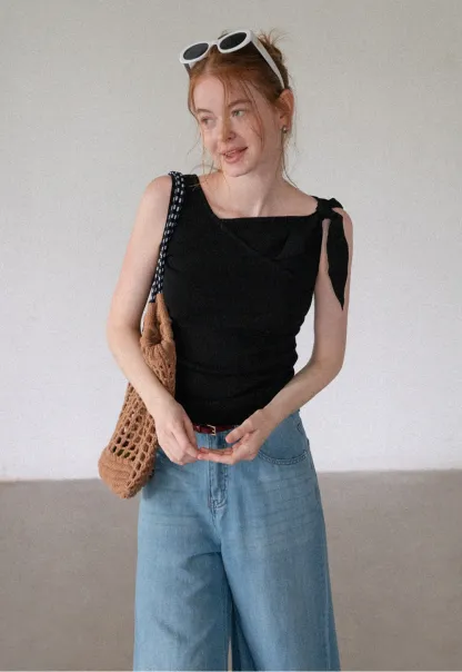 omen’s High Waist Wide Leg Jeans with Bow