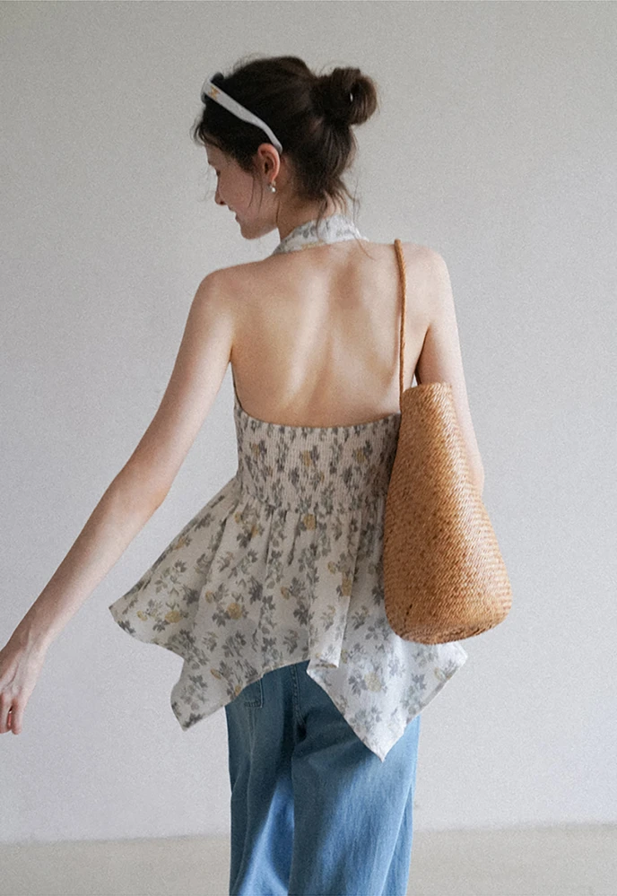 Women’s Floral Twist Halter Peplum Top