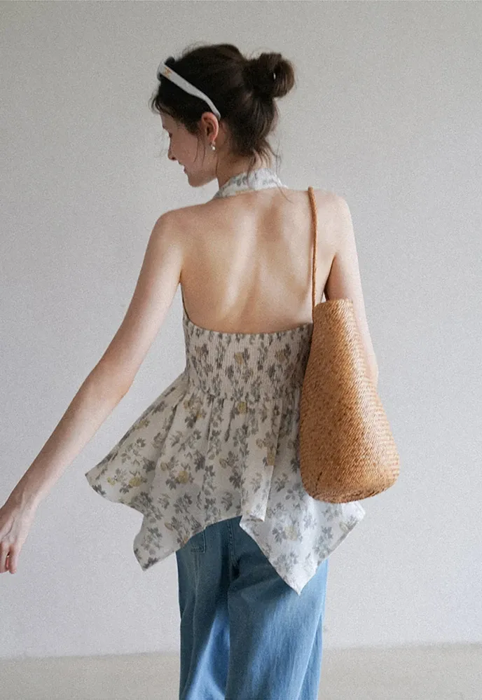 Women’s Floral Twist Halter Peplum Top