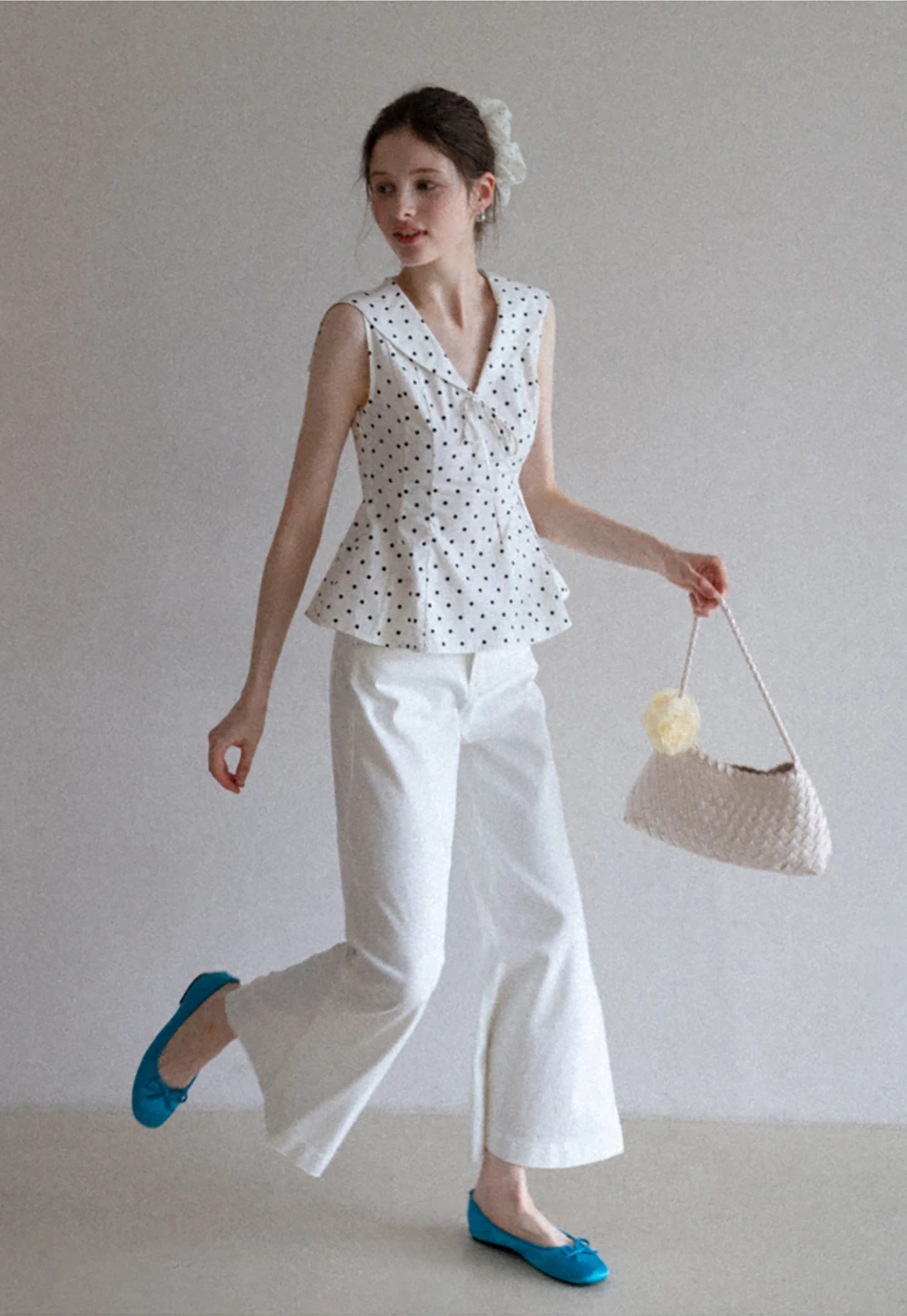 Polka Dot Sailor Collar Blouse