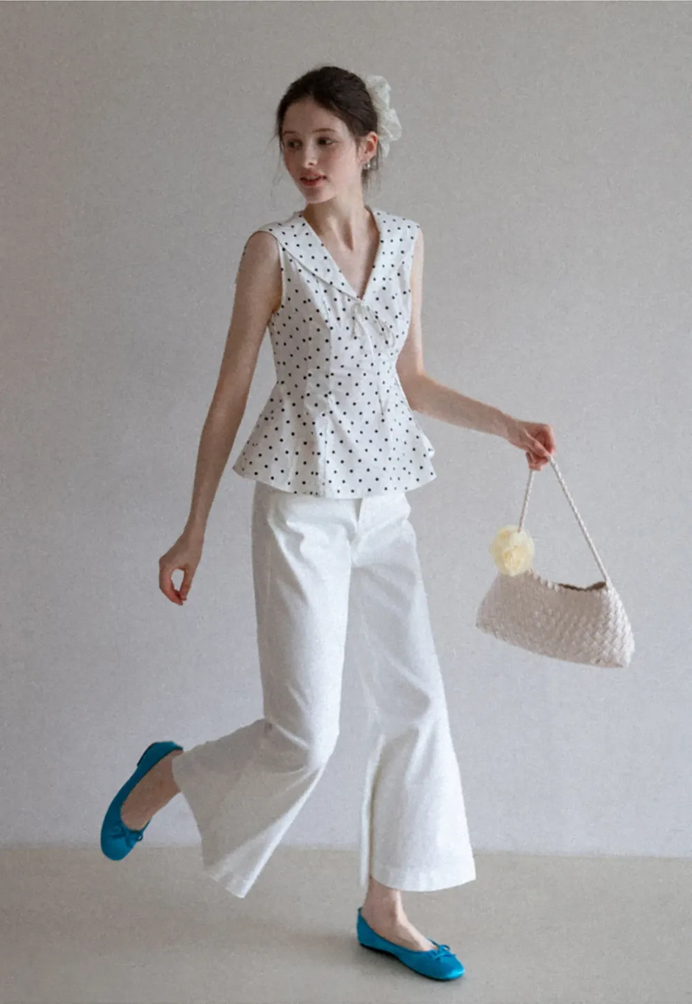 Polka Dot Sailor Collar Blouse