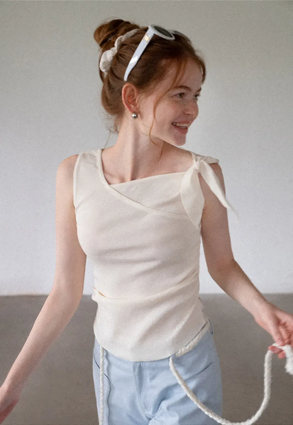 Asymmetrical One-Shoulder Tie Tank